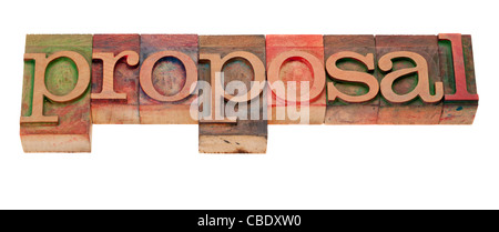 Vorschlags Wort in Vintage Holz Buchdruck Druckstöcken, befleckt durch Farbe Tinten, isoliert auf weiss Stockfoto