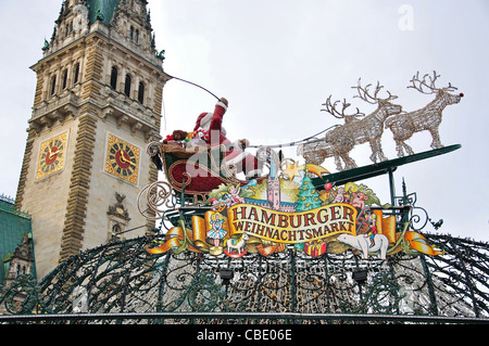 Ortseingangsschild, Weihnachtsmarkt, Rathausplatz, Hamburg, Metropolregion Hamburg, Bundesrepublik Deutschland Stockfoto