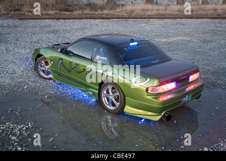 Boy Racer Nissan 180SX S13 Silvia geändert japanischer Sportwagen mit Neon Unterbodenbeleuchtung Stockfoto