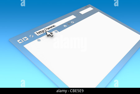 Perspektivische Ansicht des Browser-Fensters. Transparent mit blauen verblasste Hintergrund, Textfreiraum. Stockfoto
