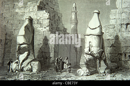 Luxor Tempel & alte ägyptische Ruinen, Südhälfte des alten Theben, Ost-Zentral-Ägypten. 1860 Gravieren oder Vintage Illustration Stockfoto