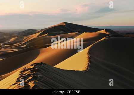 die Sanddünen von Khongoryn Els bei Sonnenuntergang in der Wüste Gobi in der Mongolei Stockfoto