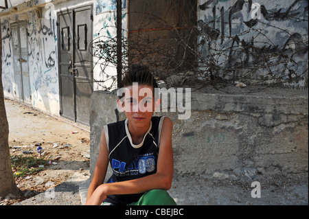 Die palästinensischen Dörfer rund um Nablus, verarmt durch die israelischen Kolonien., die Kinder von den Straßen. Stockfoto
