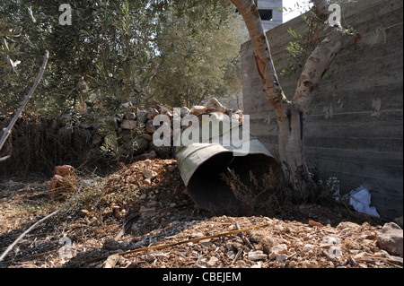 Die palästinensischen Dörfer rund um Nablus, verarmten durch die israelischen Kolonien., die Umgebung der Häuser und Papierkörbe. Die se Stockfoto