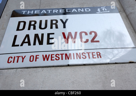 Drury Lane Theatreland Streetsign im London England uk United kingdom Stockfoto