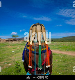 Mwila Frau mit einem Nontombi Dreadlock, Chibia Bereich, Angola Stockfoto