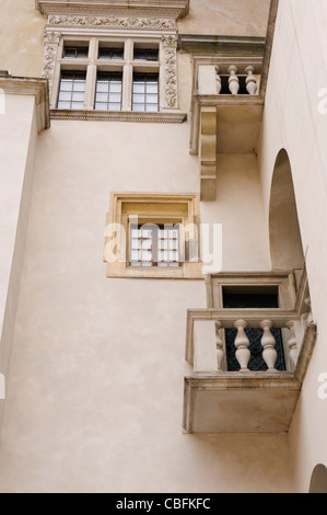 Balkon im königlichen Schloss in Wavel Hill, Krakau, Polen Stockfoto