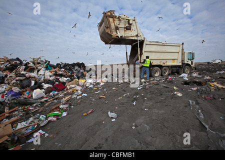 Smiths Creek, Michigan - Deponien ein LKW Müll im St. Clair County Smith Creek Deponie. Stockfoto