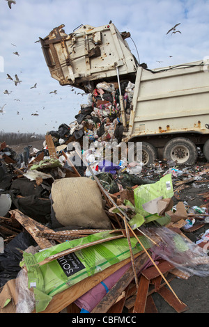 Smiths Creek, Michigan - Deponien ein LKW Müll im St. Clair County Smith Creek Deponie. Stockfoto