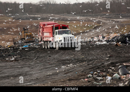 Smiths Creek, Michigan - Deponien ein LKW Müll im St. Clair County Smith Creek Deponie. Stockfoto