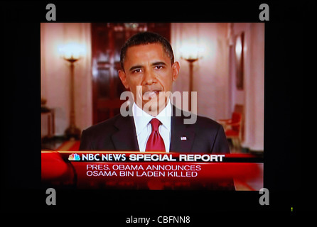 US-Präsident Barack Obama verkündet den Tod von Osama bin Laden 2. Mai 2011 auf NBC News Stockfoto