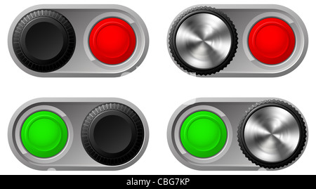 Abbildung der Kippschalter in beiden Einstellungen mit grünen und roten Lichtern Stockfoto