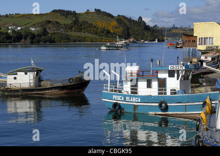Fischerhafen in Dalcahue. Chiloé Insel, Lake District, Chile Stockfoto