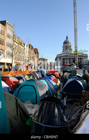 Antikapitalistischer Demonstranten Zelte alte Markt Quadrat Nottingham England uk Stockfoto