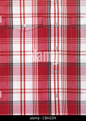 Nahaufnahme von einem Herrenshirt mit rot weißen Tartan-Muster Stockfoto