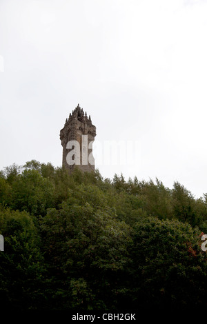 Wallace Monument in Stirling, Schottland, Nachschlagen von Versatz nach links unten am trüben Tag Stockfoto