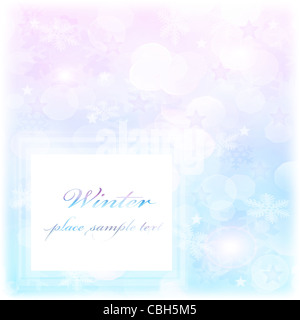 Abstrakte Schneeflocke Zierrahmen, schöne blaue kalte ornamentalen Hintergrund mit fallendem Schnee und weißer Schrift Raum, winter Stockfoto