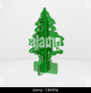 Grüne glänzende 3d Weihnachtsbaum auf weißem Hintergrund. Stockfoto