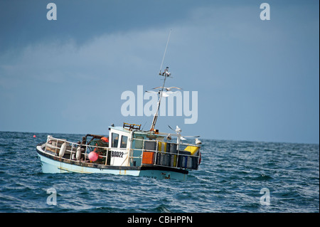 Kleine Hummer Fischerboot mit Gatter an Bord vor der Küste der Isle of Mull, Schottland.  SCO 7797 Stockfoto