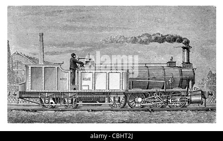 Crampton-Lokomotive Thomas Russell Crampton 1846 Eisenbahn Fahrzeug Zug Verkehr Steam Dampfmaschine Reisen verfolgt Fahrzeug Trainer Stockfoto