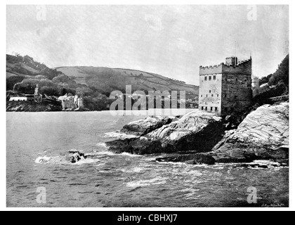 Kingswear Castle Küstenartillerie schwere Kanone Devon England Dartmouth Burg Fort Dart-Mündung Stockfoto