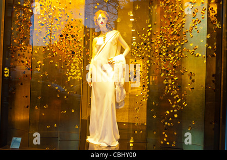 Paris, Frankreich, Luxus-Weihnachtsgeschäfte, Frauenkleidung Mannequin, Christian Dior Store, Kaufen Sie Front Window, Avenue Montaigne, Modedesignerin, kleid von dior Stockfoto
