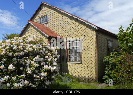 Typisches Holzhaus auf Quinchao Insel, Chiloé, des Sees, Achao Bezirk, Chile Stockfoto