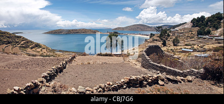 Alten Inka-Terrassen auf der Insel Isla del Sol im Titicacasee, Bolivien Stockfoto