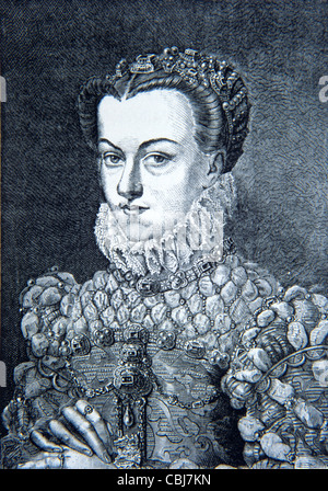 Porträt von Elisabeth von Österreich (1554-1592), Königin von Frankreich & Ehefrau von Karl IX. Von Frankreich. Vintage Illustration oder Gravur Stockfoto