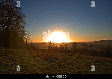 Ranmore gemeinsam mit Blick auf Dorking und Westcott in Surrey in einem Wintermorgen, Stockfoto