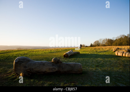 Ranmore gemeinsam mit Blick auf Dorking und Westcott in Surrey in einem Wintermorgen, Stockfoto