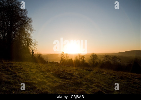 Ranmore gemeinsam mit Blick auf Dorking und Westcott in Surrey in einem Wintermorgen, Stockfoto