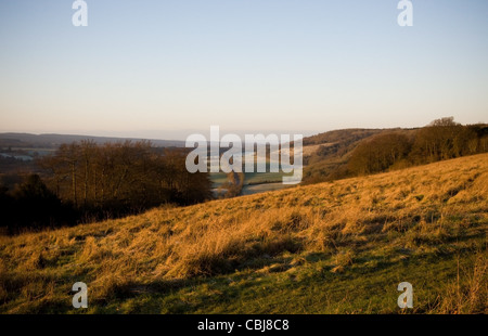 Ranmore gemeinsam mit Blick auf Dorking und Westcott in Surrey in einem Wintermorgen, Stockfoto