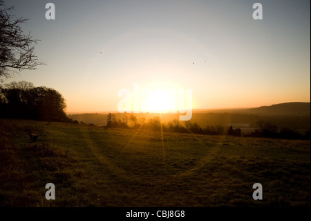 Ranmore gemeinsam mit Blick auf Dorking und Westcott in Surrey in einem Wintermorgen, Stockfoto