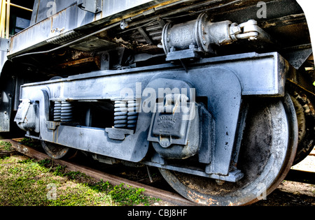 Die Räder einer Lok sitzen auf einer Spur Stockfoto