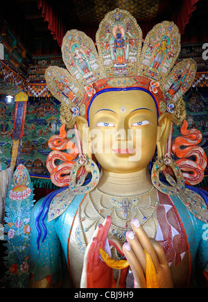 Statue Maitreya, Metteyya, Jampa der zukünftige Buddha der Welt. Thikse Gompa, Kloster, Tikse, Tiksey, Thikse, Thiksay. Stockfoto