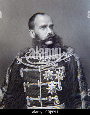 Porträt von Franz Joseph I. oder Franz Joseph I., Kaiser von Österreich (1848-1916) und König von Ungarn (1867-1916) Porträt in Militäruniform. Vintage Illustration oder Gravur Stockfoto