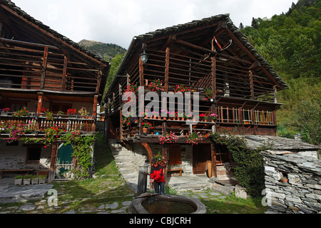 Wandern, Walser Hütte, Museum, Alagna Valsesia, Piemont, Italien Stockfoto
