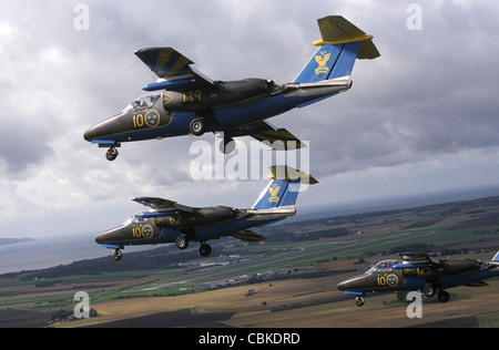 Saab 105 Jet Trainer der schwedischen Luftwaffe Anzeige Mannschaft, Team 60. Stockfoto