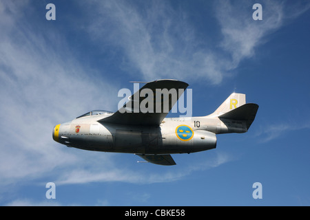 Saab J 29 Flying Barrel Vintage Düsenjäger von der schwedischen Luftwaffe historischer Flug. Stockfoto