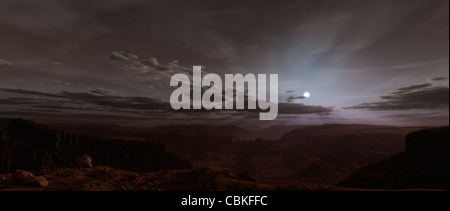 Künstlers Konzept von die Sonne über Valles Marineris auf dem Mars. Stockfoto