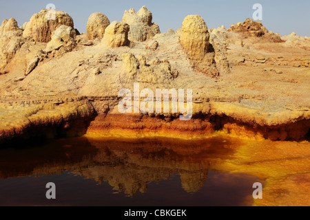 27. Januar 2011 - Dallol geothermische Gebiet, Kalium Salzlagerstätten durch gebildet Sole-Thermalbad, Danakil-Senke, Äthiopien. Stockfoto