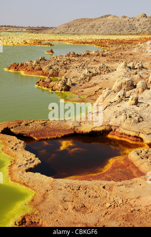 27. Januar 2011 - Dallol geothermische Gebiet, Kalium Salzlagerstätten durch gebildet Sole-Thermalbad, Danakil-Senke, Äthiopien. Stockfoto