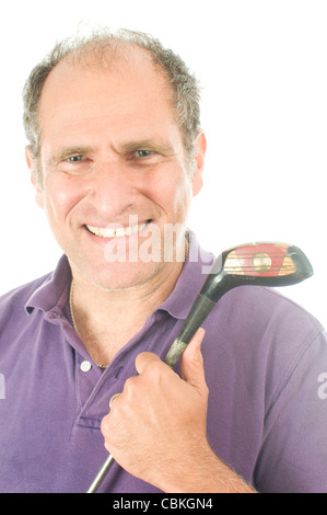 glücklich schönen Mittelalter senior Golfer Mann Holz Golfclub Stockfoto
