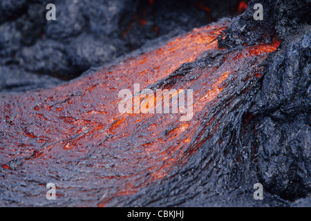 Nahaufnahme der Lavastrom, Kilauea-Vulkan, Big Island, Hawaii. Stockfoto