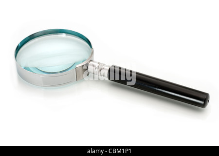 Lupe auf weißem Hintergrund Stockfoto