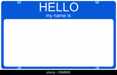 Eine leere dunkel blau Namensschild mit den Wörtern, die Hello My Name is und Leerraum für Ihren Namen oder Text. Stockfoto