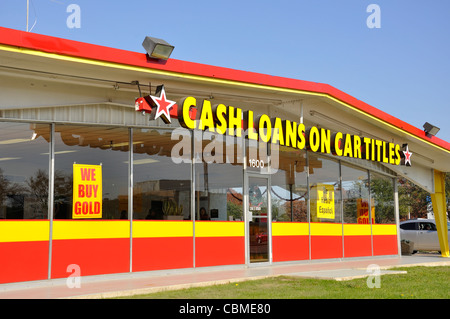 Barkredite auf Autoshop Titel, Texas, USA Stockfoto