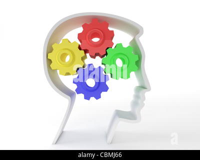 Menschliche Intelligenz und Gehirn Funktion vertreten durch Zahnräder in Form eines Kopfes, das Symbol der geistigen Gesundheit und n Stockfoto
