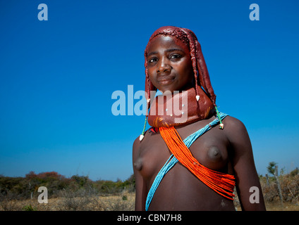 Miss Twenmona, ein Mädchen aus dem Mumuhuila Stamm, Hale Dorf, Angola Stockfoto